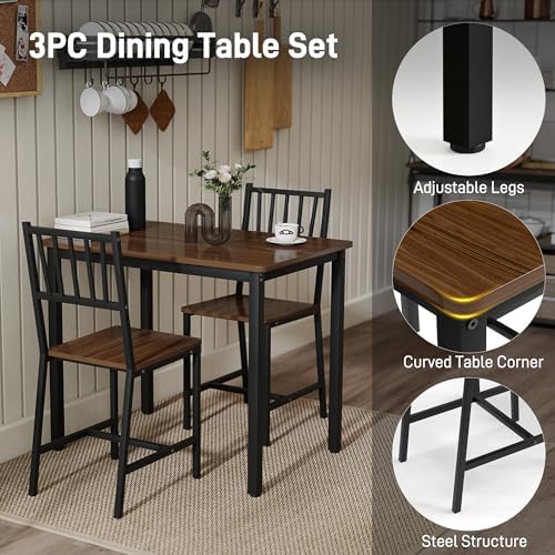 3-Piece Dining Table Set for 2, Space-Saving Kitchen Table Set for Small Spac...