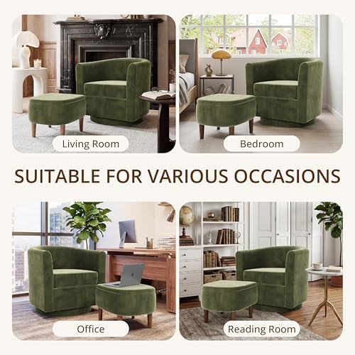 360° Swivel Accent Chair with Storage Ottoman | Small Modern Velvet Barrel Ch...