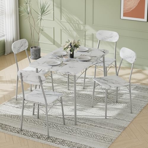 VECELO Dining Table Set for 4, 5-Piece Kitchen Table with 4 Chairs, MDF Board...