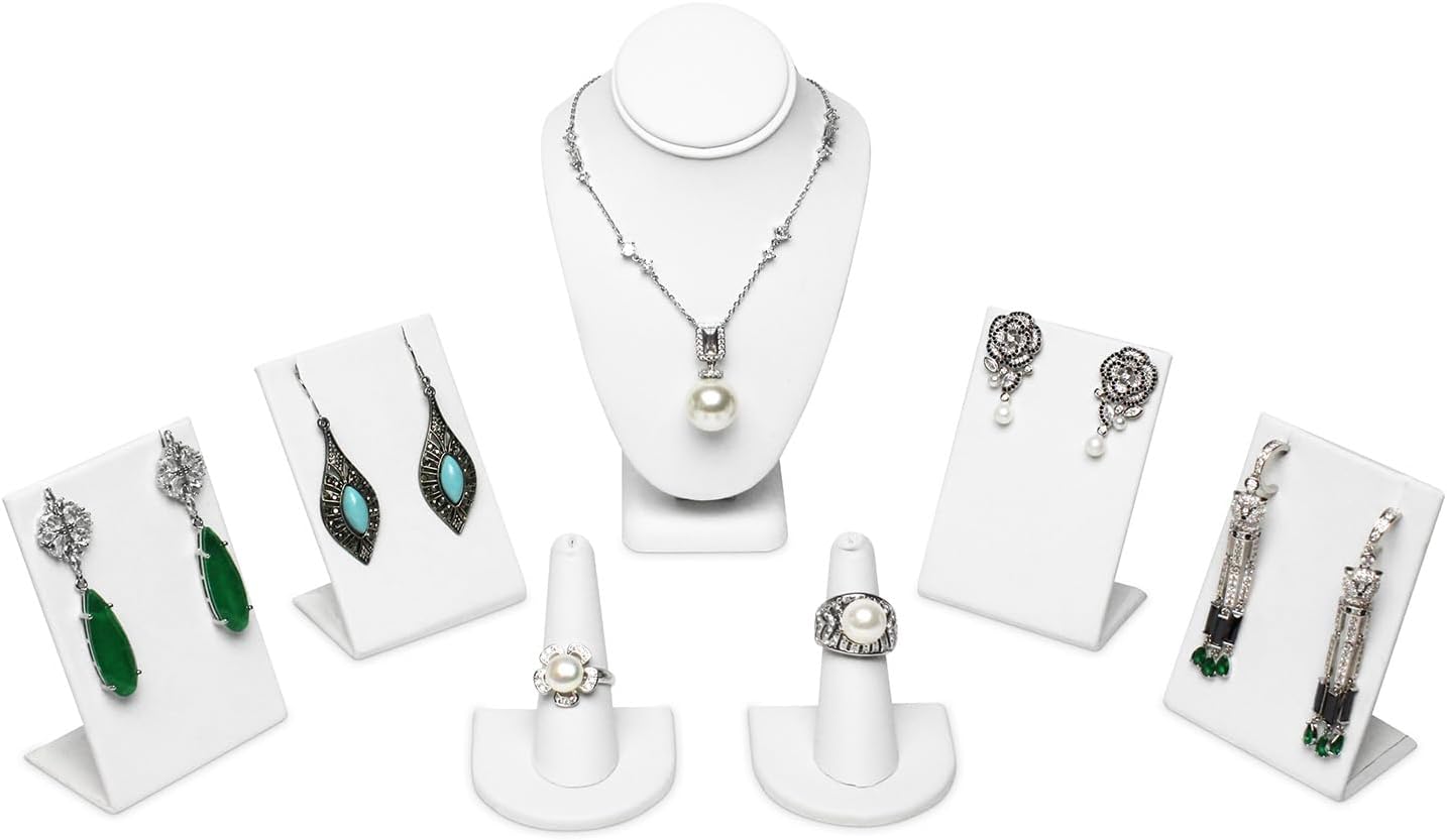 MOOCA Jewelry Display Set, Necklace Display Bust, Earring Organizer, Ring Holder Stand for Showcase and Store, Premium Fabric
