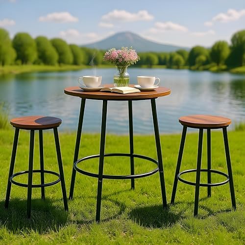 SUPER DEAL Round Pub Dining Set, 3 Piece Small Kitchen Table Set with 2 Count...