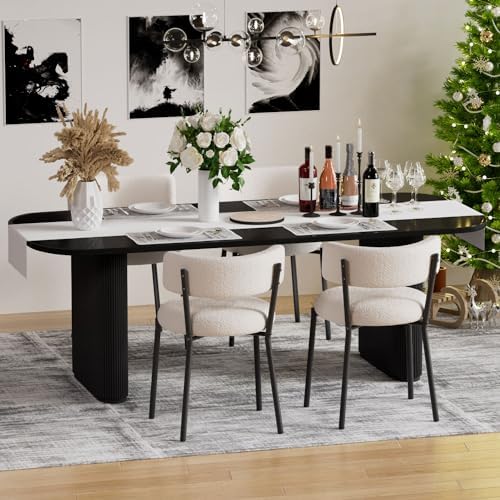 Boucle Dining Chairs Set of 6, Modern Round Upholstered Dining Chairs, Curved...