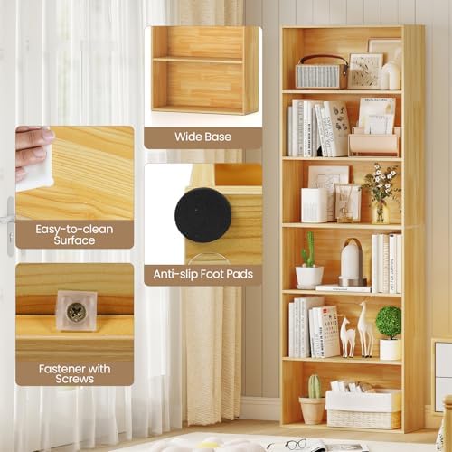 GIANTEX 6-Tier Bookcase, 70" Tall Wooden Bookshelf, Freestanding Storage...