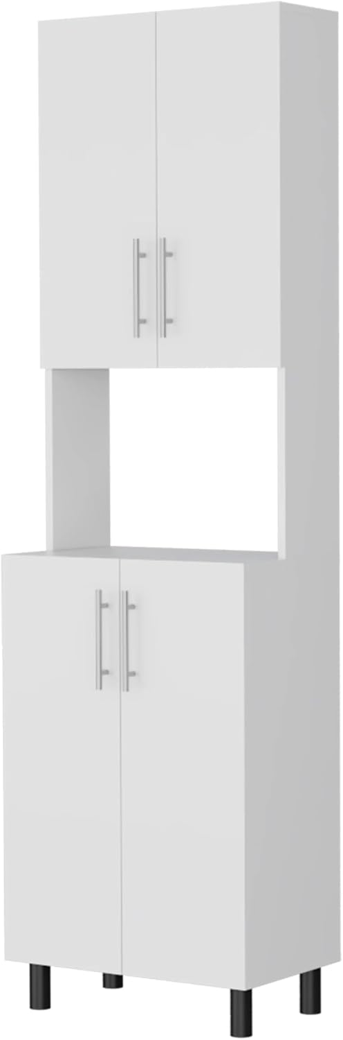 White Double Cabinet Kitchen Pantry with Open Storage