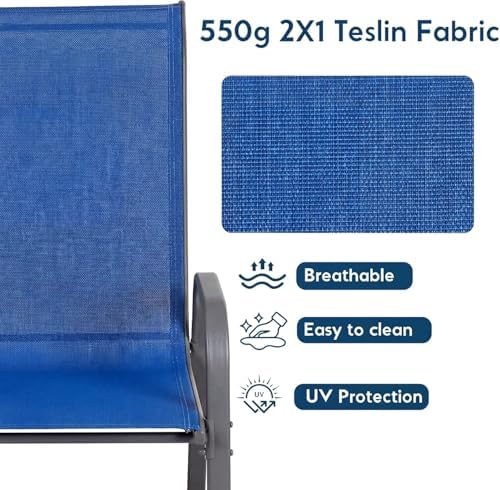 Arlopu 5 Pieces Outdoor Patio Dining Set, Glass Table and Textilene Chair