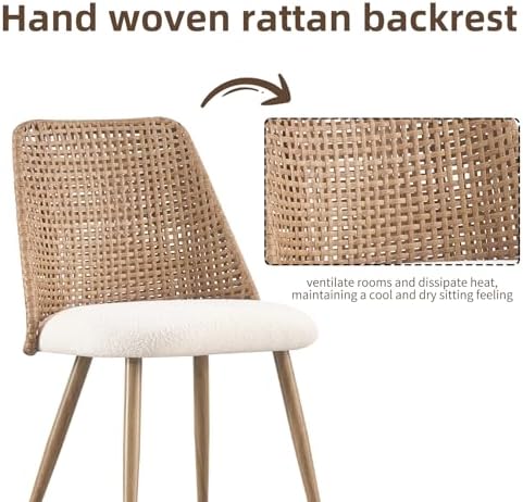 Rattan Dining Chairs Set of 4, Rattan Dining Chairs with Cane PE Rattan Backr...