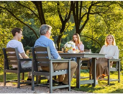 SERWALL 7 Pcs Outdoor Dining Set, 67" HDPE Dining Set for 6, Gray