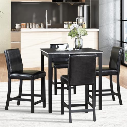 LUMISOL Dining Table Set for 4, Solid Wood Counter Height Kitchen Table Set w...