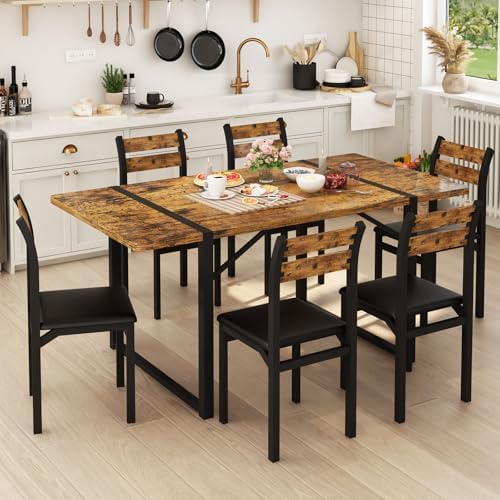 Recaceik 7-Piece Dining Table Set with 6 Chairs, 55" Wooden Kitchen Tabl...