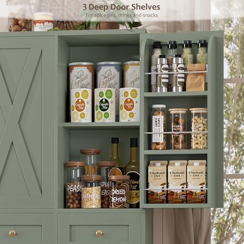 HOSTACK 67"H Farmhouse Kitchen Pantry Storage Cabinet with 3 Drawers, Gr...
