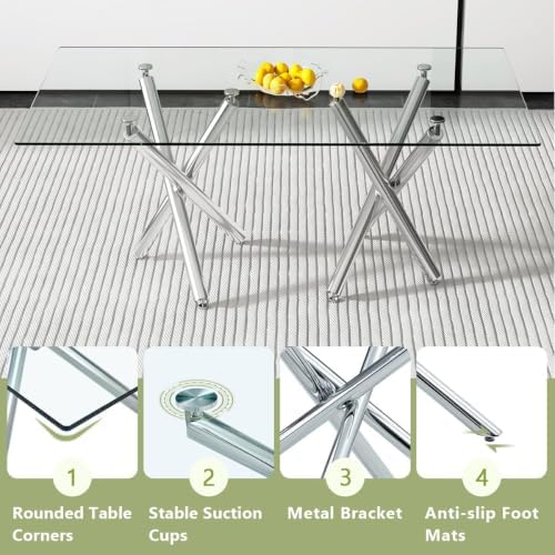 Ebullient 71" Glass Dining Table Set for 8, Dining Set Table and 8 Chairs