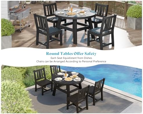 AMERLIFE Outdoor Dining Set for 4, HDPE Round Table and Chairs, Black