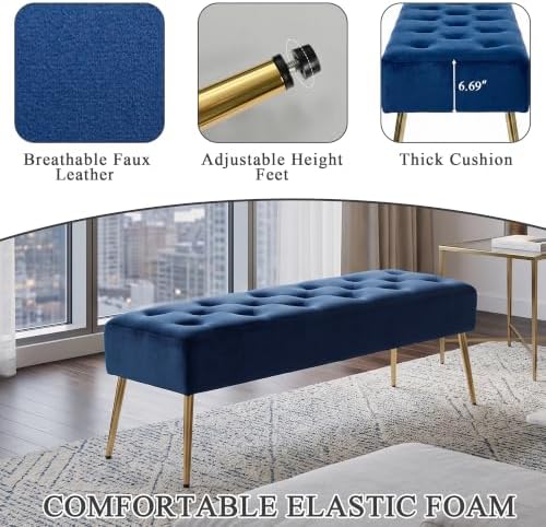 DUHOME Button-Tufted Ottoman Bench, Upholstered Bedroom Benches Velvet Footre...