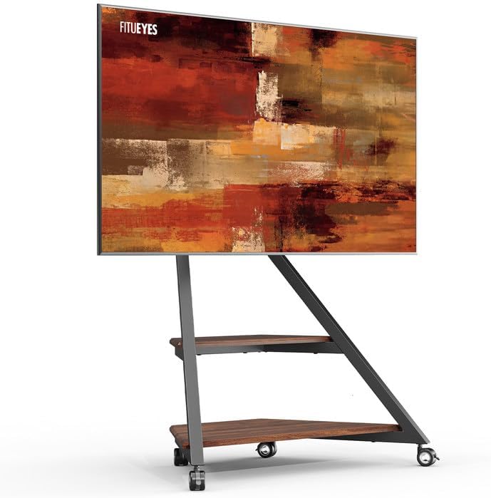 FITUEYES Corner TV Stand for 55-88inch TV with Wooden Storage Shelf, Walnut |...