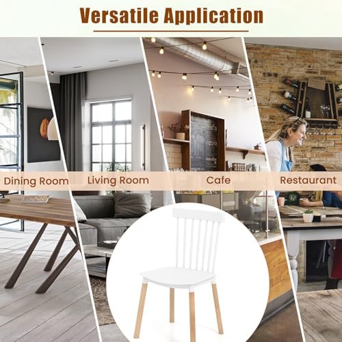 GIANTEX Set of 4 Windsor Dining Chairs White, Modern Kitchen Chairs w/Spindle...