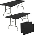 Fivenl 2 Pack 6 Feet Portable Folding Table Black, Steel Legs Fold-in-Half with Carrying Handle Rectangular Plastic Foldable Table for Party, Wedding, Camping, Picnic, Dining, Indoor Outdoor Events