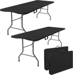 Fivenl 2 Pack 6 Feet Portable Folding Table Black, Steel Legs Fold-in-Half with Carrying Handle Rectangular Plastic Foldable Table for Party, Wedding, Camping, Picnic, Dining, Indoor Outdoor Events