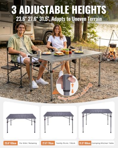 KingCamp 265lbs Adjustable Camping Table Foldable, Aluminum Camp Table