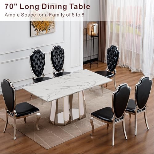 70'' Faux Marble Dining Table for 6-8, Modern Dining Room Table with ...