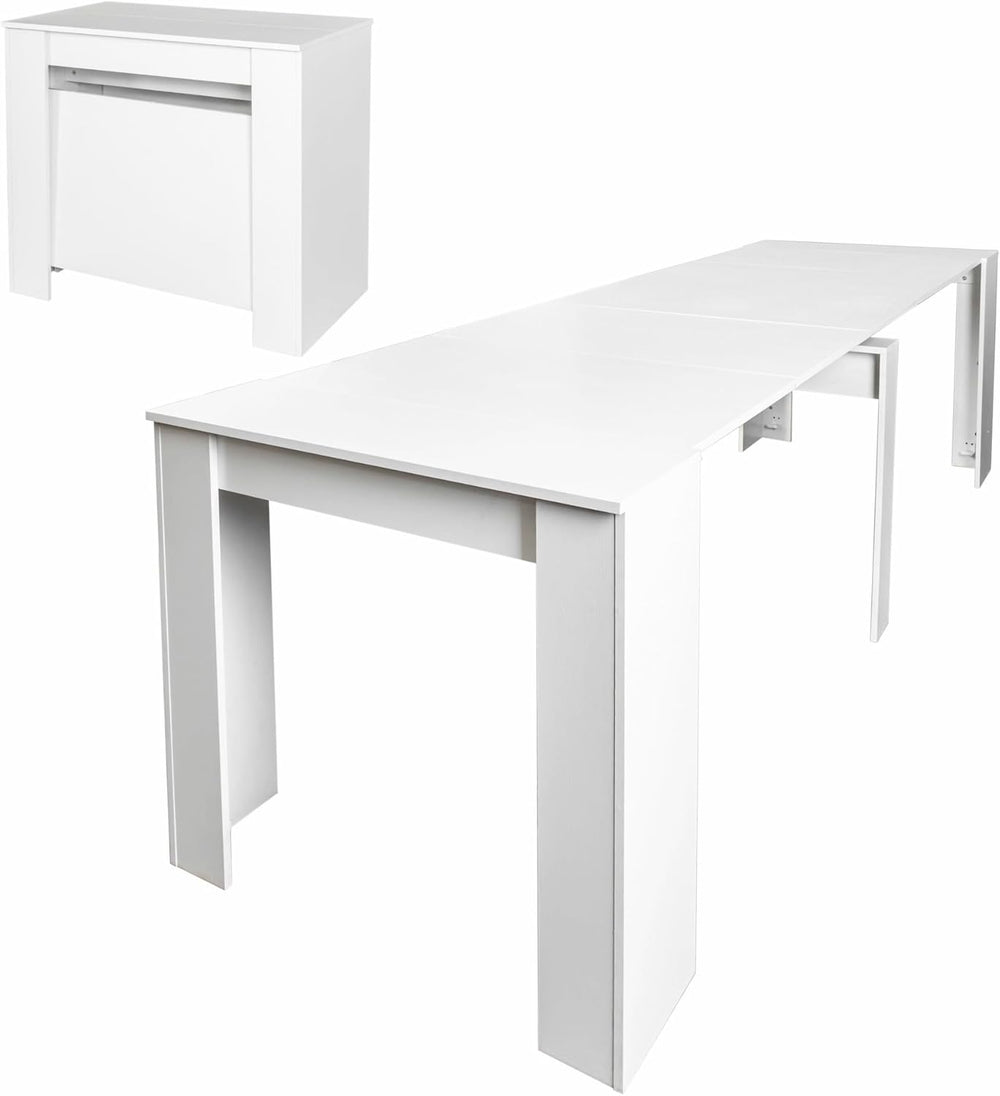 Henf Extendable Console Table with Extension Leaves, White Dining Room Table,...