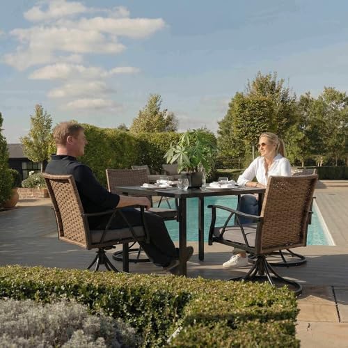 5-Piece Patio Dining Set for 4，Outdoor Dining Set with Wicker Swivel Patio Di...