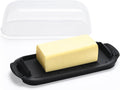 AONCO Butter Dish, Butter Container Holds with Clear Lid for Countertop, Unbreakable Butter Keeper for Home Kitchen Decor, Perfect for East/West Coast Butter, BPA-free (Black)