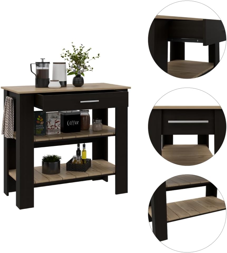 Cala Kitchen Island - Black Light O, 40 Inches
