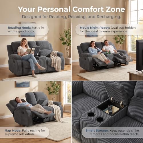 Leather Recliner Sofa Set for Living Room Furniture Sets,Dark Gray Reclining ...