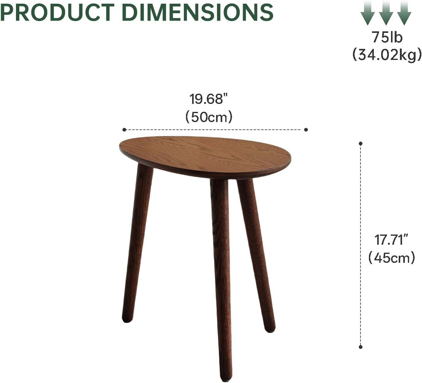 Small Oval Coffee Table, Mid Century Modern Coffee Table for Living Room, 100% Solid Oak Wood Side Table End Tables for Home (Walnut Color, 19.68" Wx13.38 Dx17.71 H)