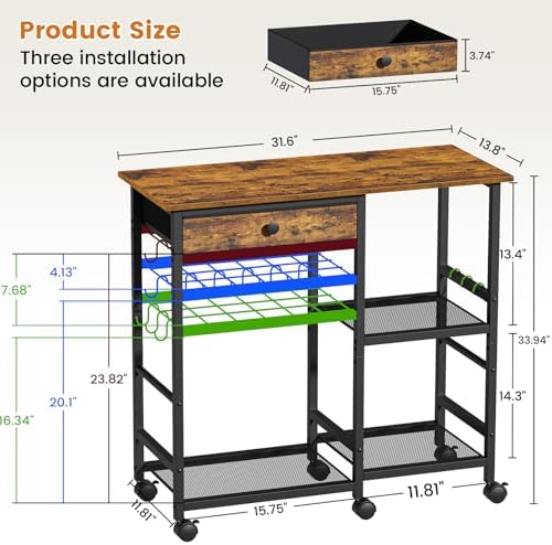 Microwave Stand, Coffee Cart, Microwave Cart with Wheels & Adjustable She...