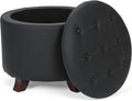 Athena Collection 20 Inch Small Ottoman with Storage, Round PU Leather Storage Ottoman with Removable Lid, Stylish Footstool Foot Rest for Living Room, Bedroom, Dorm, Black