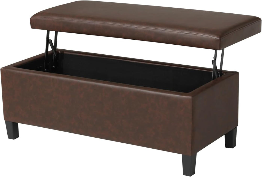 Adeco 42" Storage Leather Bench for Living Room – Black & Red Two-To...