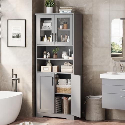 IDEALHOUSE 67" H Tall Storage Cabinet, Freestanding Bathroom Cabinet wit...