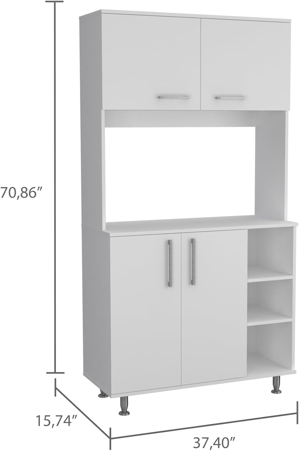Kitchen Pantry Double Door Cabinet, Four Legs, Three Shelves, White