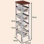 Ultra Slim 5-Tier Rolling Fruit & Vegetable Storage Cart with Removable Drawers, Narrow Metal Kitchen Organizer Cart on Wheels, Fruit Basket Stand & Fruteros para Cocina, Pantry Cart for Storage