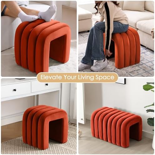 ONEVOG Velvet Pouf Ottoman, Small Ottoman Foot Rest for Couch, 18 Inch Cute V...