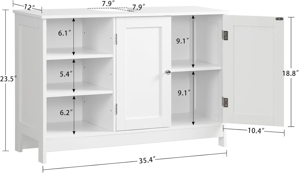 TEENFON 35.4" Pedestal Sink Storage Cabinet with 2 Doors and Adjustable Shelves, Bathroom Sink Cabinet, Under Sink Storage with U-Shape Cut-Out, White
