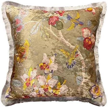 GUMAS Original Luxurious Floral and Bird Print Velvet Throw Pillow Cover, 18x...