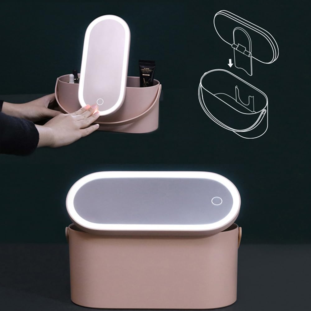 2025 Makeup Case with Mirror, Portable Cosmetics Box with LED Lighted Mirror ...