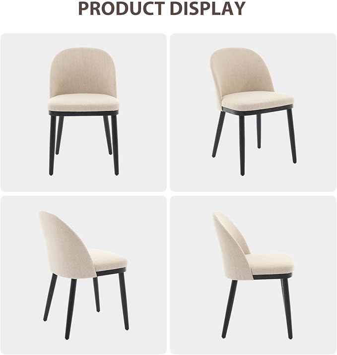 Wooden Dining Chairs Set of 4,Upholstered Kitchen Dining Room Chairs with Curved Backrest and Wood Leg,Modern Fabric Farmhouse Dinner Chair for Restaurant/Cafe,Beige