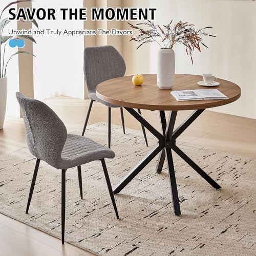 39" Round Dining Table Set for 4, Brown Table & 4 Gray Chair