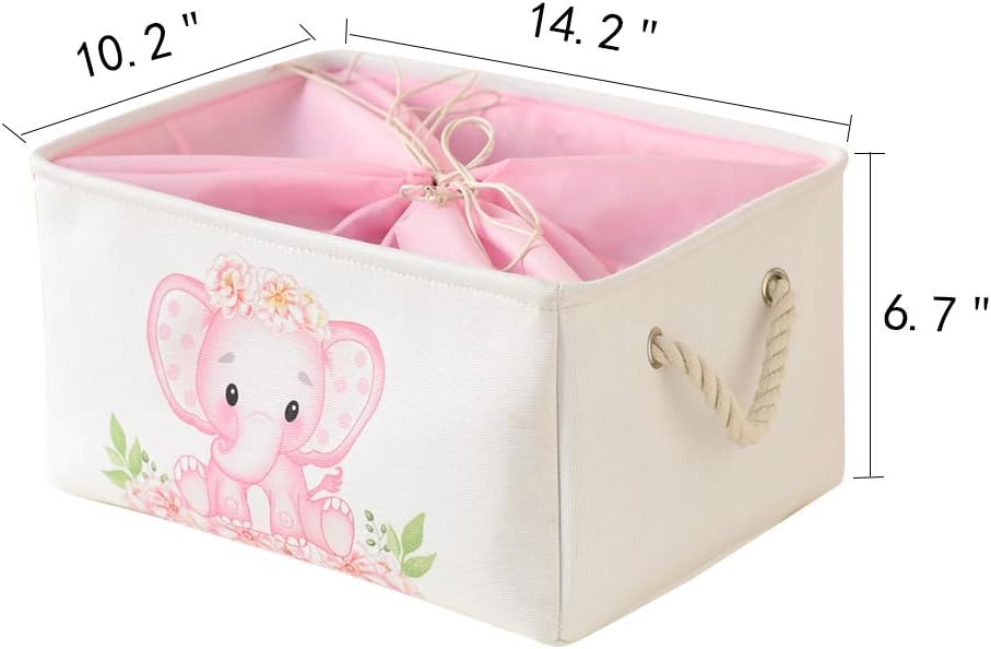 Pink Basket Elephant Storage Bins for Kids, Gift Box for Baby,Collapsible Storage Basket for Toys Clothes,Fabric Laundry Baskets for Baby/Kids/Nursery Room (Medium, Pink Elephant)