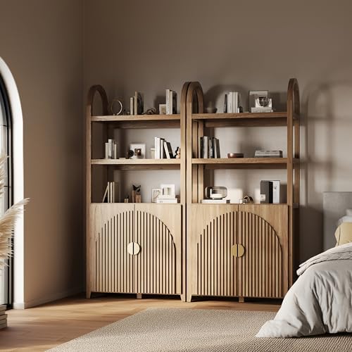 BELLEZE Book Shelf 72" Tall Arched Bookcase with Storage, 5 Tier Mid Cen...