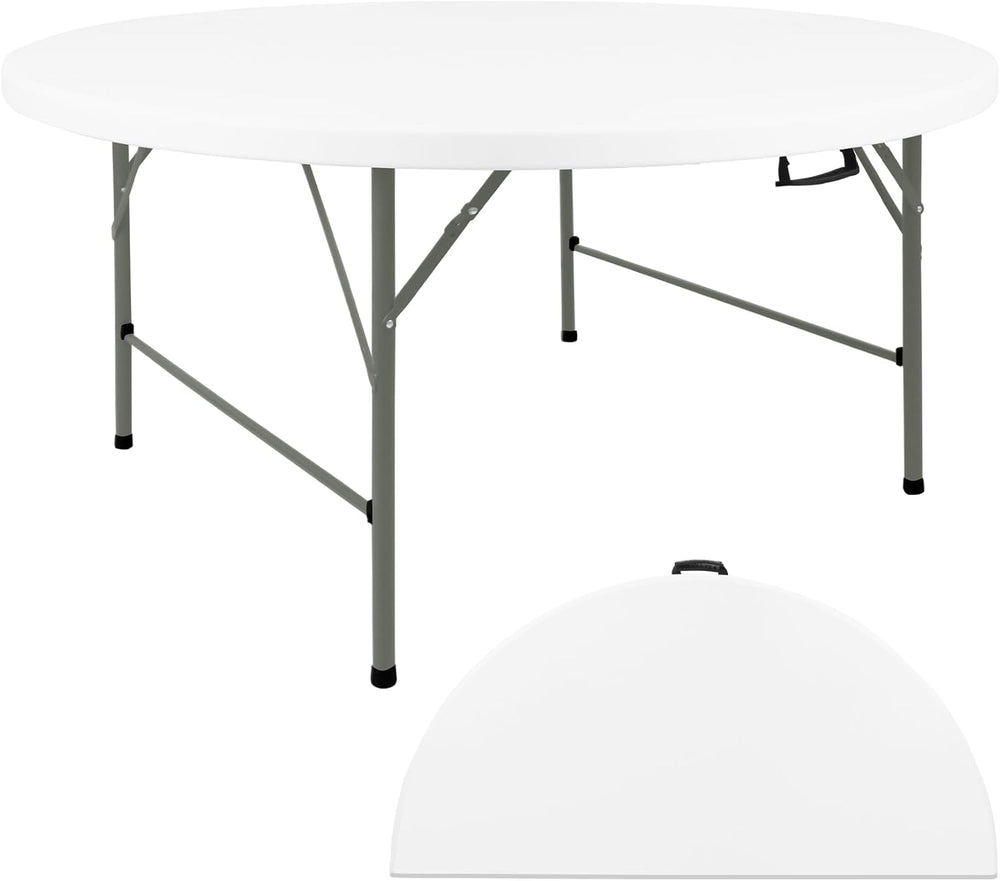 HAISIWLKJ 5FT Round Folding Table White Fold-in-Half with Carrying Handle Por...