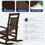 Oversized HDPE Outdoor Rocking Chair Set of 2, All-Weather, Coffee | Heavy Duty Patio Rockers with High Back, Extra Large & Extra Wide, Supports up to 380lbs, Perfect for Porch, Lawn, Garden