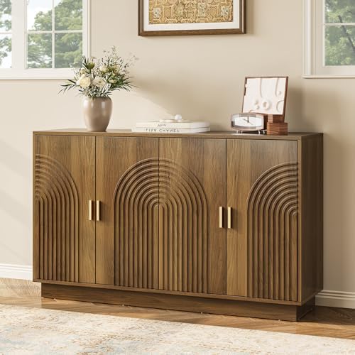 Fluted Sideboard Buffet Cabinet with Storage - 57" Credenza Coffee Bar C...