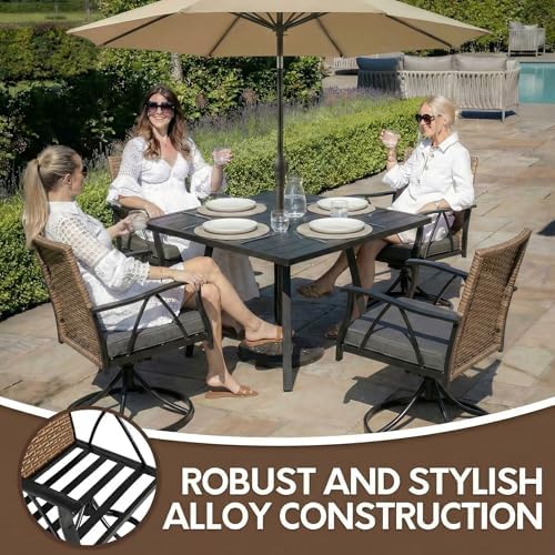 5-Piece Patio Dining Set for 4，Outdoor Dining Set with Wicker Swivel Patio Di...