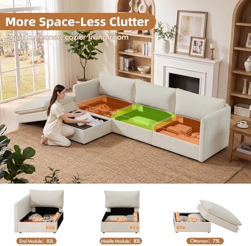 WorthFurni Modular Sectional Sofa with Storage Ottomans,103" L-Shaped Cl...