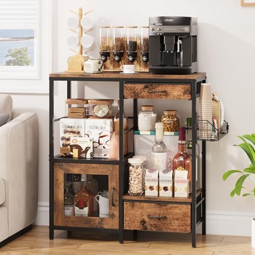Coffee Bar Table Station, Small Coffee Cabinet with 2 Drawers & 1 Door, K...