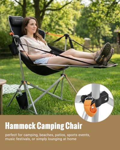 KingCamp Hammock Chair with Footrest, Heavy Duty Swinging Chairs 400lbs | Fol...
